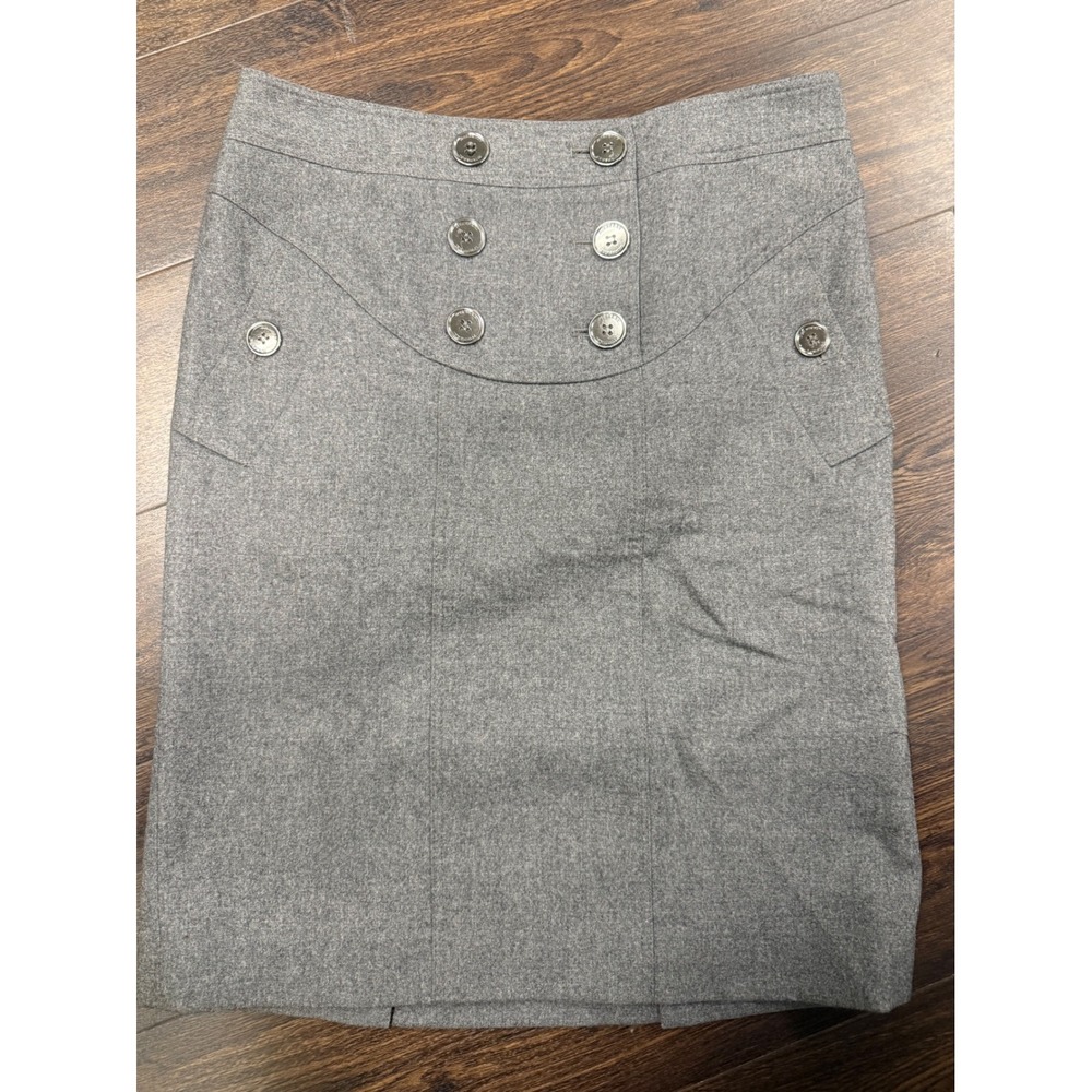 BURBERRY London Gray Wool Blend Pencil Skirt Logo Buttons Women's Size 6